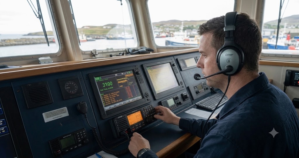 Crew member on deck of a commercial vessel