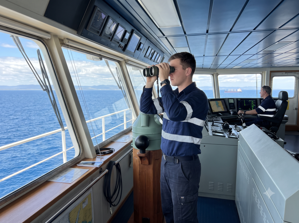 Mate keeping lookout aboard a vessel up to 100 metres