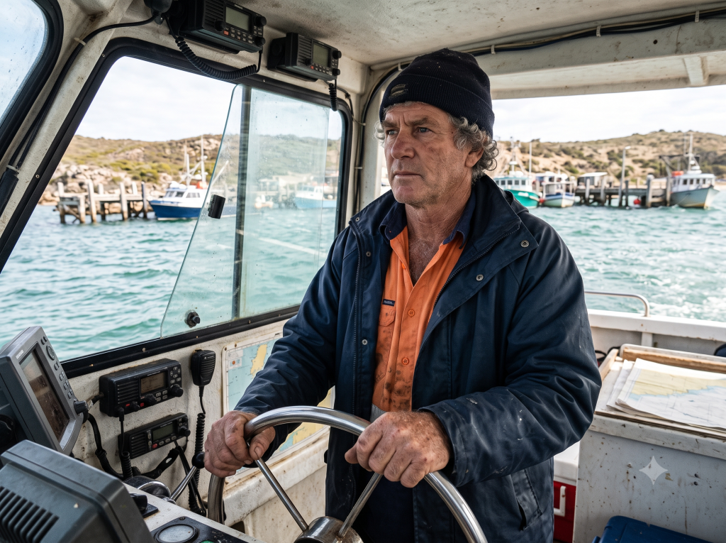 Commercial skipper at the helm of a near coastal vessel